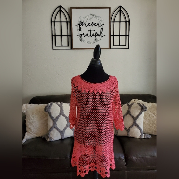 Simply Irresistible Hot Pink Crochet Swim-Beach-Pool Cover Up Size L Classic - Picture 9 of 13